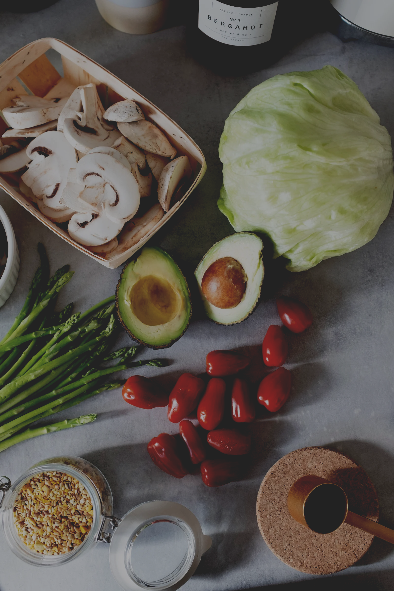 vegetables on a plain surface